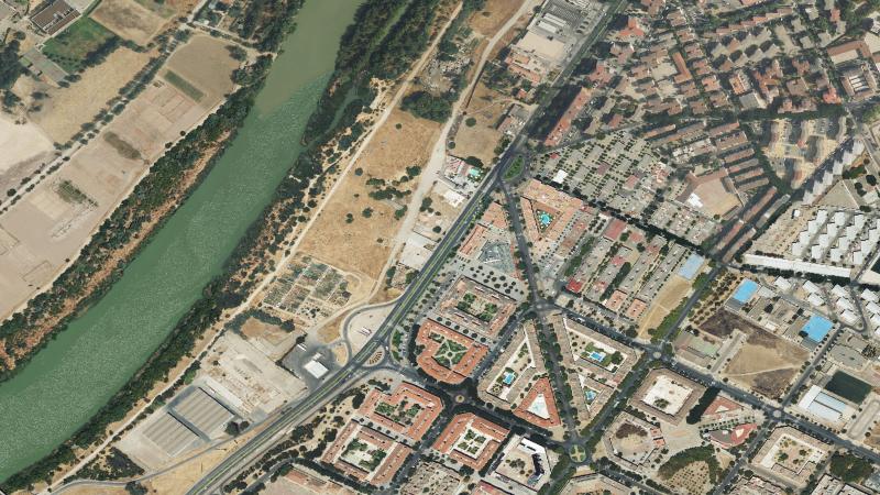 Vista aérea del Barrio del Guadalquivir, Córdoba capital, utilizada como imagen de referencia para la subasta