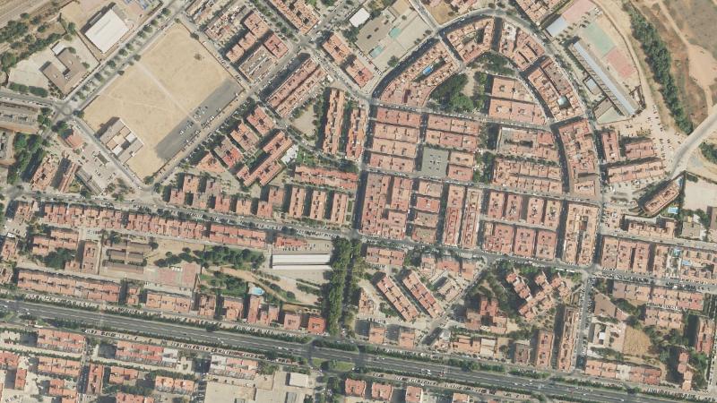 Vista aérea de la zona de la Calle Arcos de la Frontera, Córdoba, utilizada como imagen de referencia para la subasta