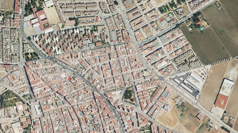 Vista aérea de la zona de la Calle Duque de Rivas, Palma del Río, Córdoba, utilizada como imagen de referencia para la subasta