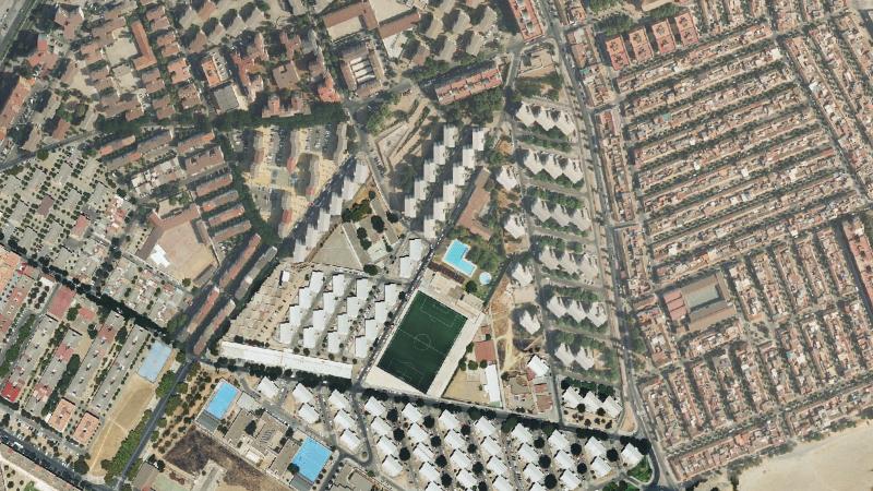 Vista aérea del entorno de la Calle Marbella, en el Sector Sur de Córdoba, utilizada como imagen de referencia para la subasta